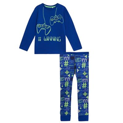 bluezoo Boys' blue gaming print pyjama set